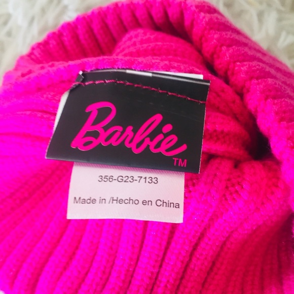 Barbie Hot Pink Embroidered Ribbed Knit Beanie - Picture 4 of 5